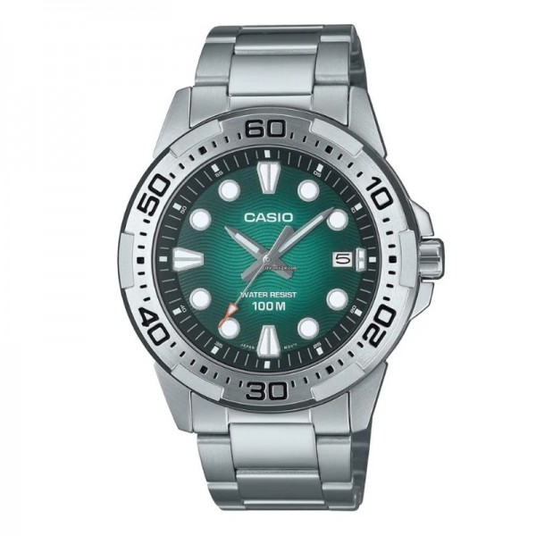 Casio MTD 140D 3AVDF Silver Green Dial Steel